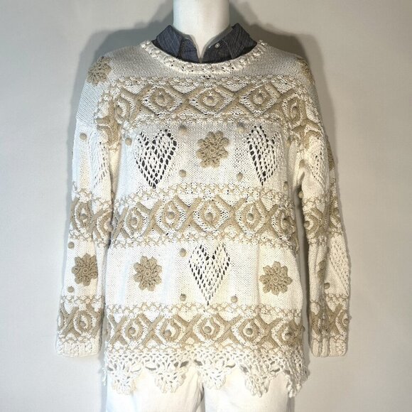 Express Tricot SZL Vintage Ivory Handknitted Sweater Cottage 80's - Picture 1 of 11
